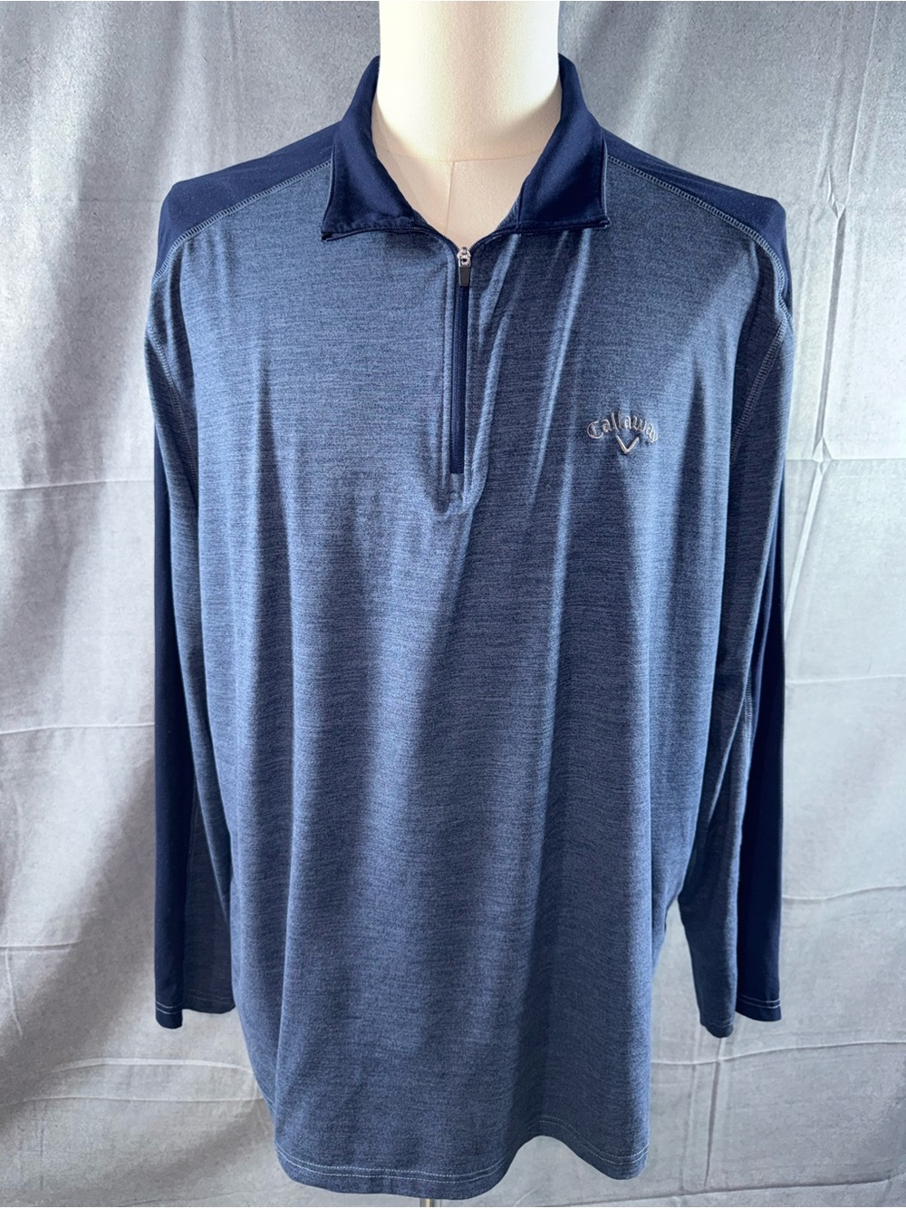 2966-Callaway Men's Navy Blue Half-Zip Long Sleeve Performance Shirt